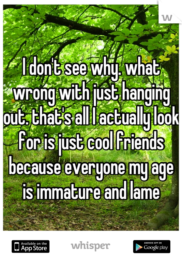 I don't see why. what wrong with just hanging out. that's all I actually look for is just cool friends because everyone my age is immature and lame