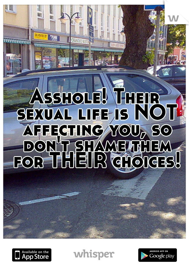 Asshole! Their sexual life is NOT affecting you, so don't shame them for THEIR choices!