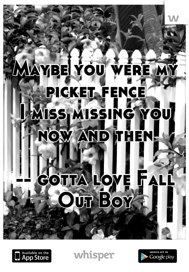 Maybe you were my picket fence
I miss missing you now and then

-- gotta love Fall Out Boy