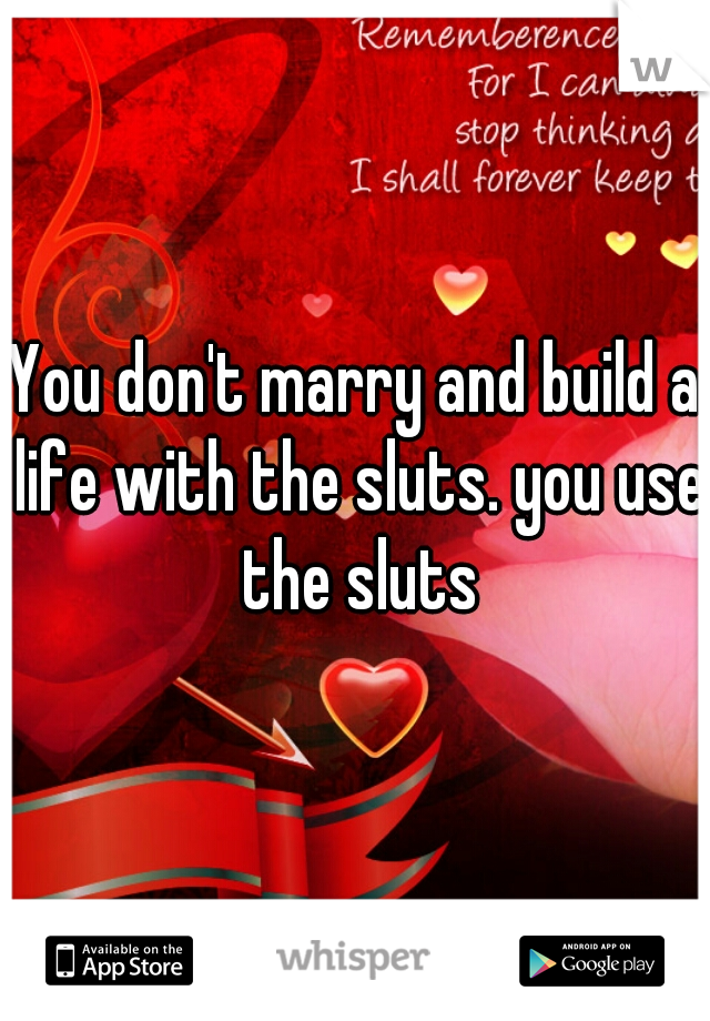 You don't marry and build a life with the sluts. you use the sluts