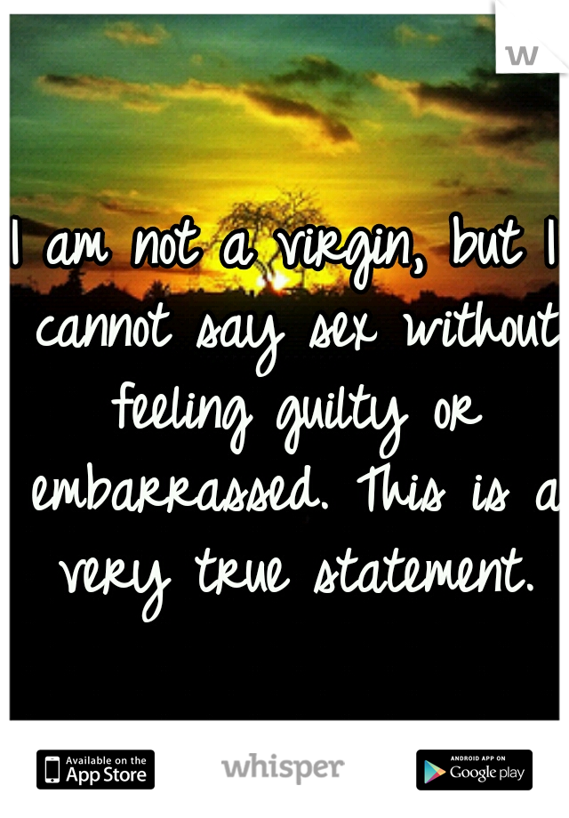 I am not a virgin, but I cannot say sex without feeling guilty or embarrassed. This is a very true statement.