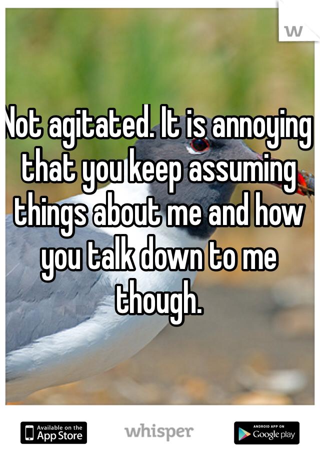 Not agitated. It is annoying that you keep assuming things about me and how you talk down to me though. 