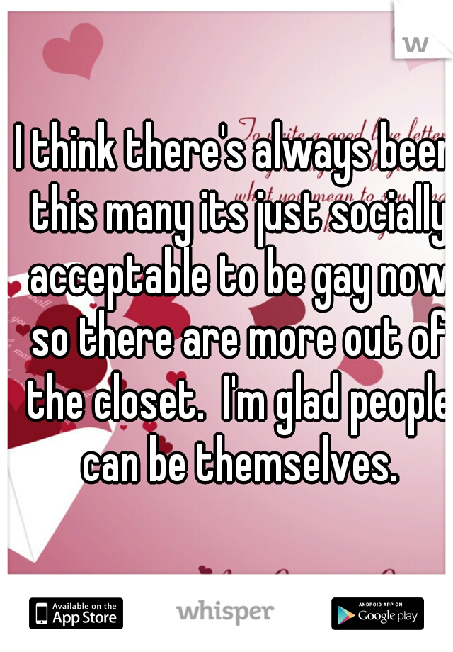 I think there's always been this many its just socially acceptable to be gay now so there are more out of the closet.  I'm glad people can be themselves.