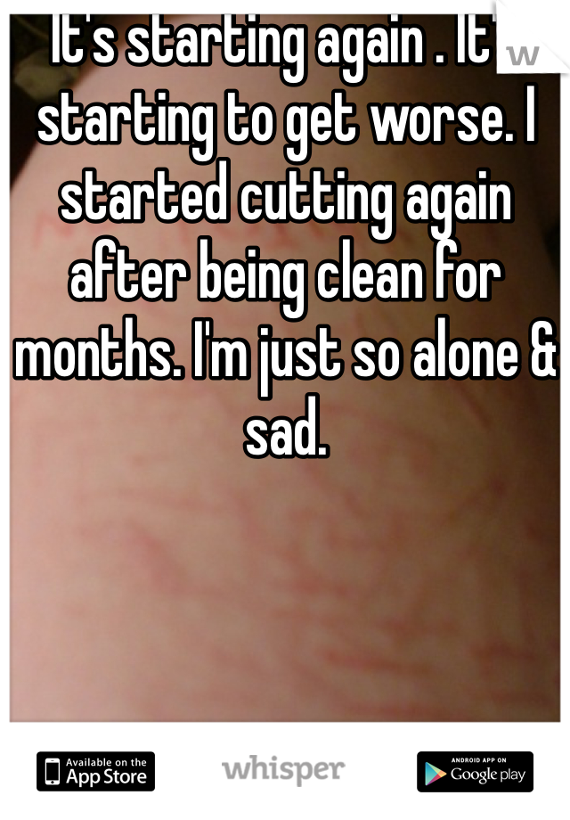 It's starting again . It's starting to get worse. I started cutting again after being clean for months. I'm just so alone & sad. 
