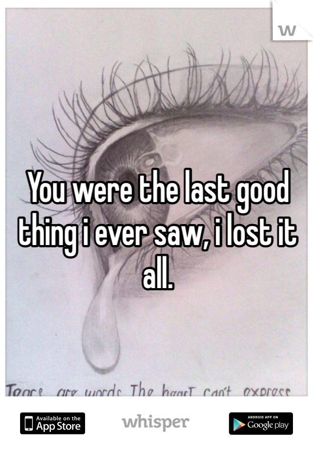You were the last good thing i ever saw, i lost it all. 