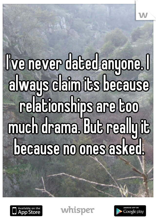 I've never dated anyone. I always claim its because relationships are too much drama. But really it because no ones asked.