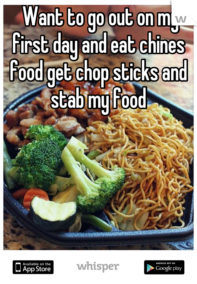  Want to go out on my first day and eat chines food get chop sticks and stab my food

