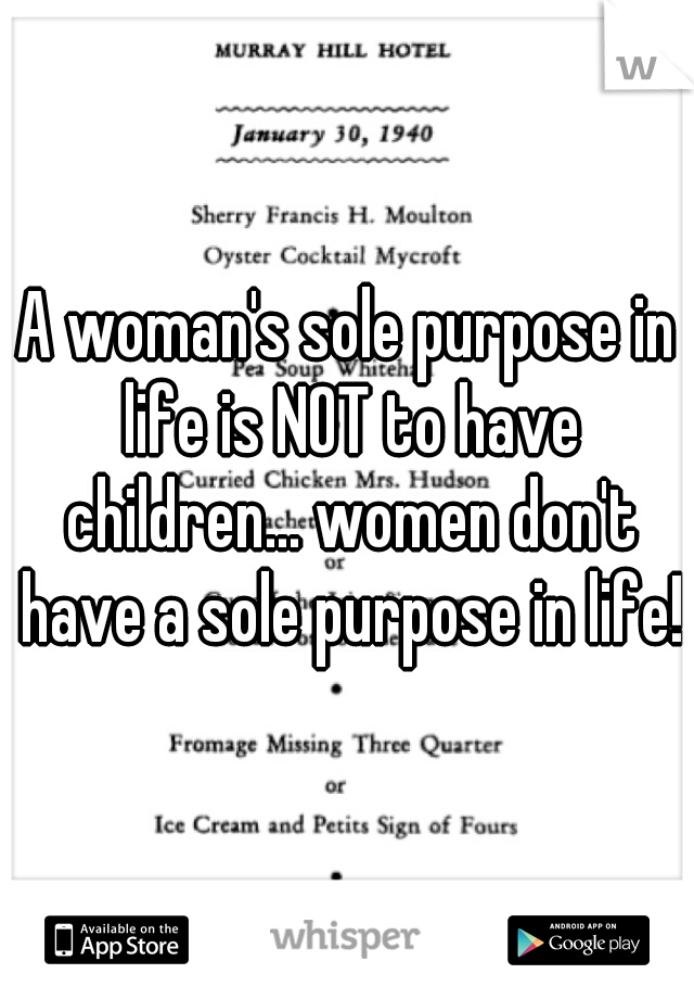 A woman's sole purpose in life is NOT to have children... women don't have a sole purpose in life!