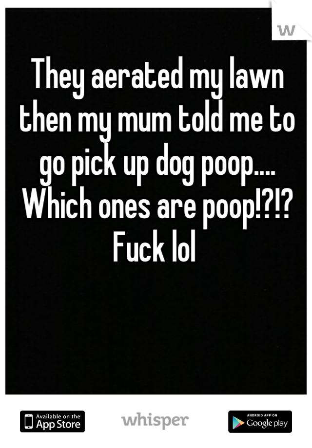 They aerated my lawn then my mum told me to go pick up dog poop.... Which ones are poop!?!? Fuck lol 