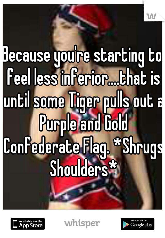 Because you're starting to feel less inferior....that is until some Tiger pulls out a Purple and Gold Confederate Flag. *Shrugs Shoulders*