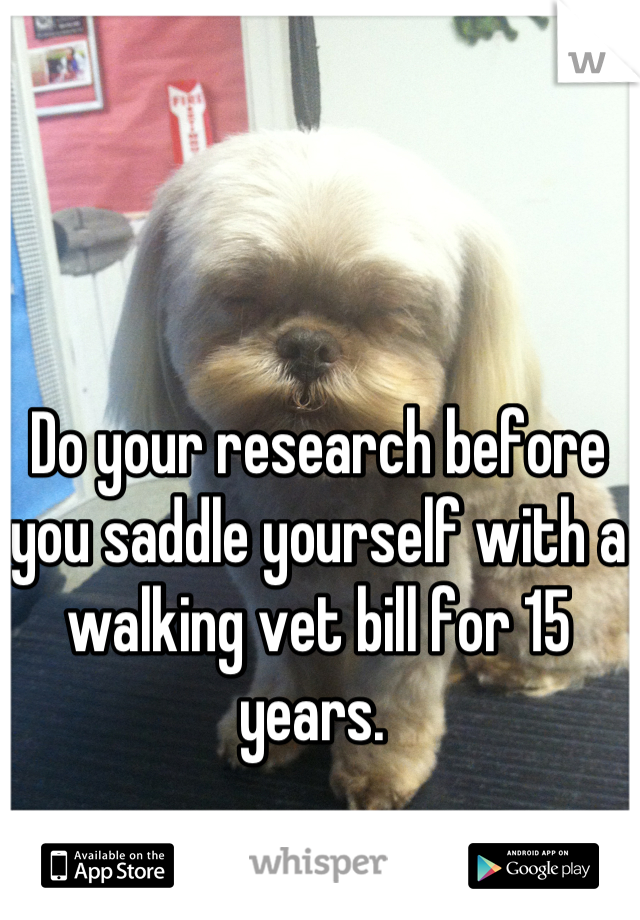 Do your research before you saddle yourself with a walking vet bill for 15 years. 