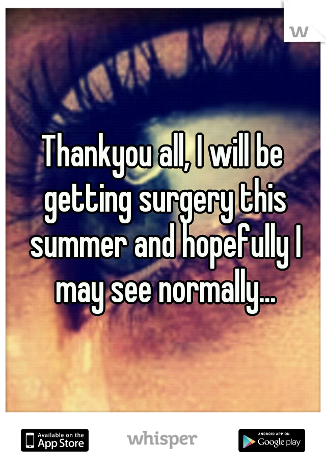 Thankyou all, I will be getting surgery this summer and hopefully I may see normally...