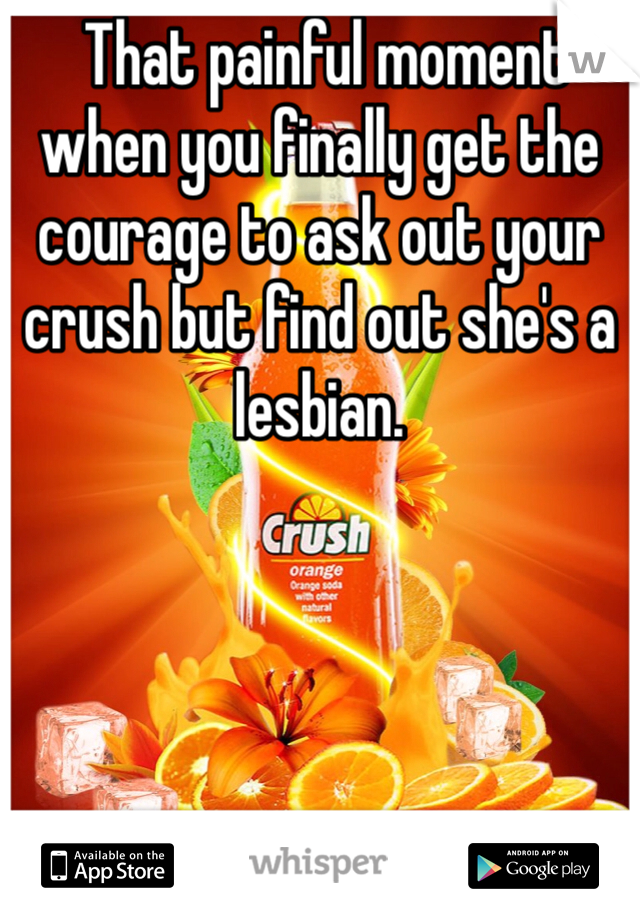  That painful moment when you finally get the courage to ask out your crush but find out she's a lesbian. 