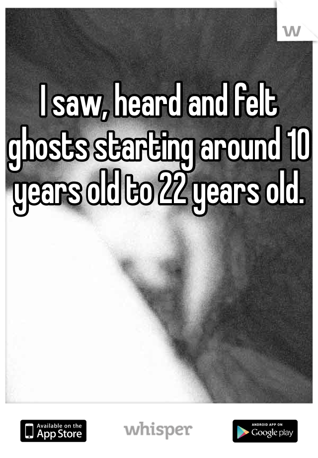 I saw, heard and felt ghosts starting around 10 years old to 22 years old. 