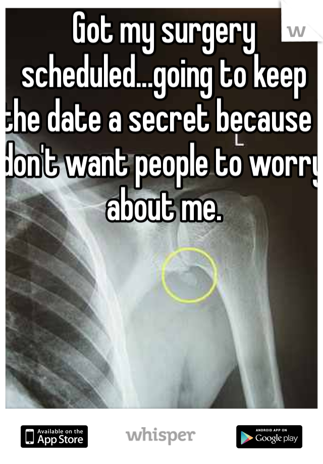 Got my surgery scheduled...going to keep the date a secret because I don't want people to worry about me.