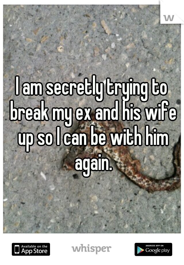 I am secretly trying to break my ex and his wife up so I can be with him again.