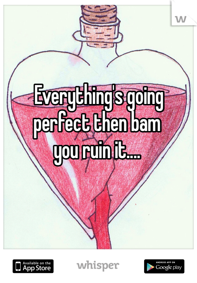  Everything's going 
perfect then bam 
you ruin it....