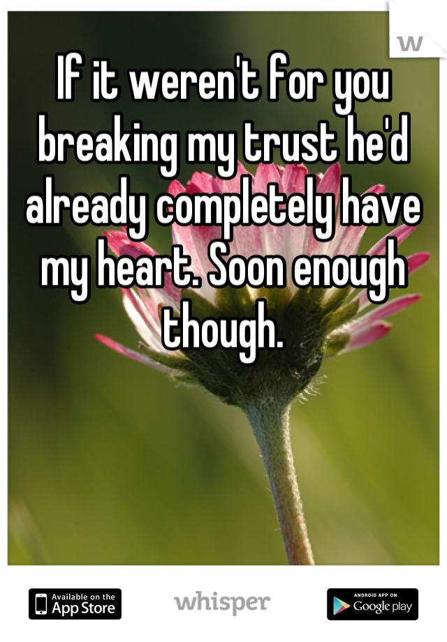 If it weren't for you breaking my trust he'd already completely have my heart. Soon enough though.