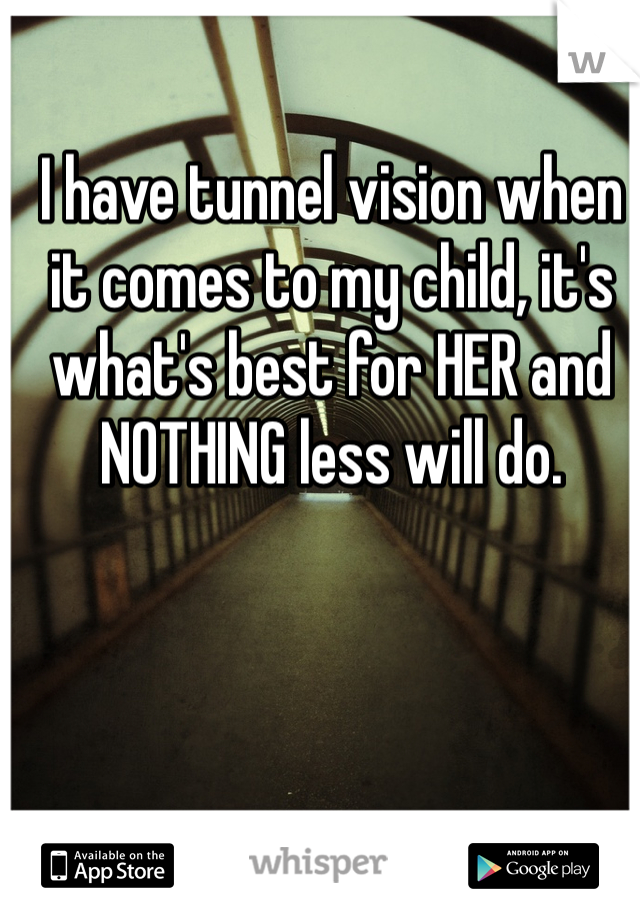 I have tunnel vision when it comes to my child, it's what's best for HER and NOTHING less will do.