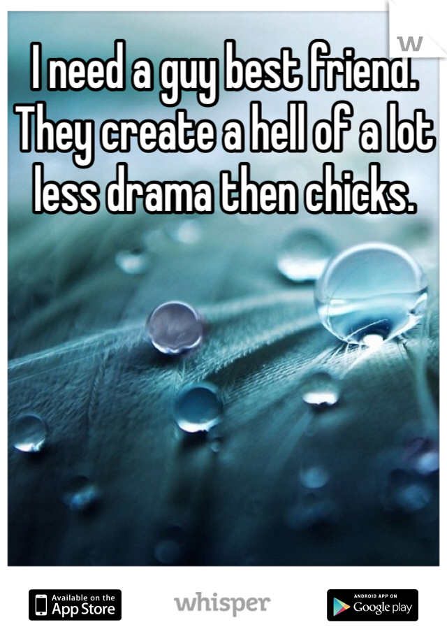 I need a guy best friend. They create a hell of a lot less drama then chicks. 