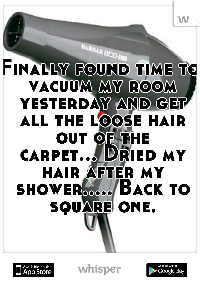 Finally found time to vacuum my room yesterday and get all the loose hair out of the carpet... Dried my hair after my shower..... Back to square one.