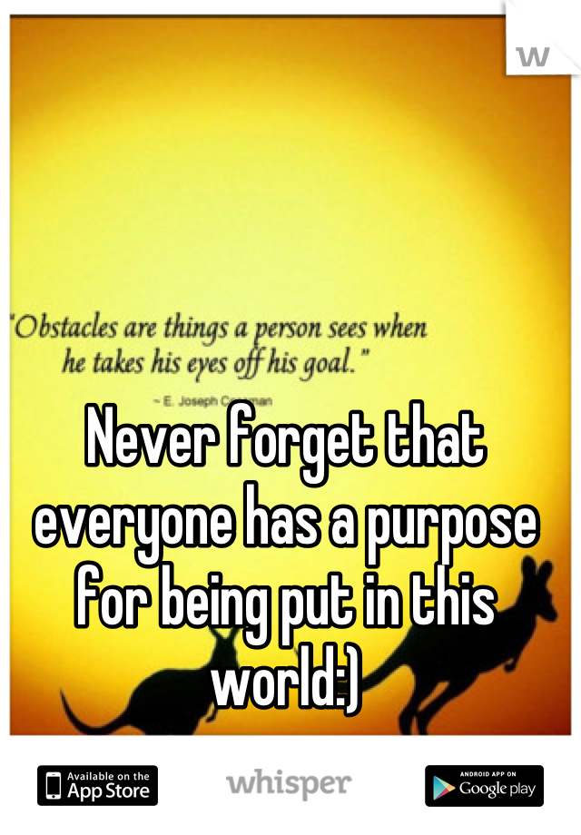 Never forget that everyone has a purpose for being put in this world:)
