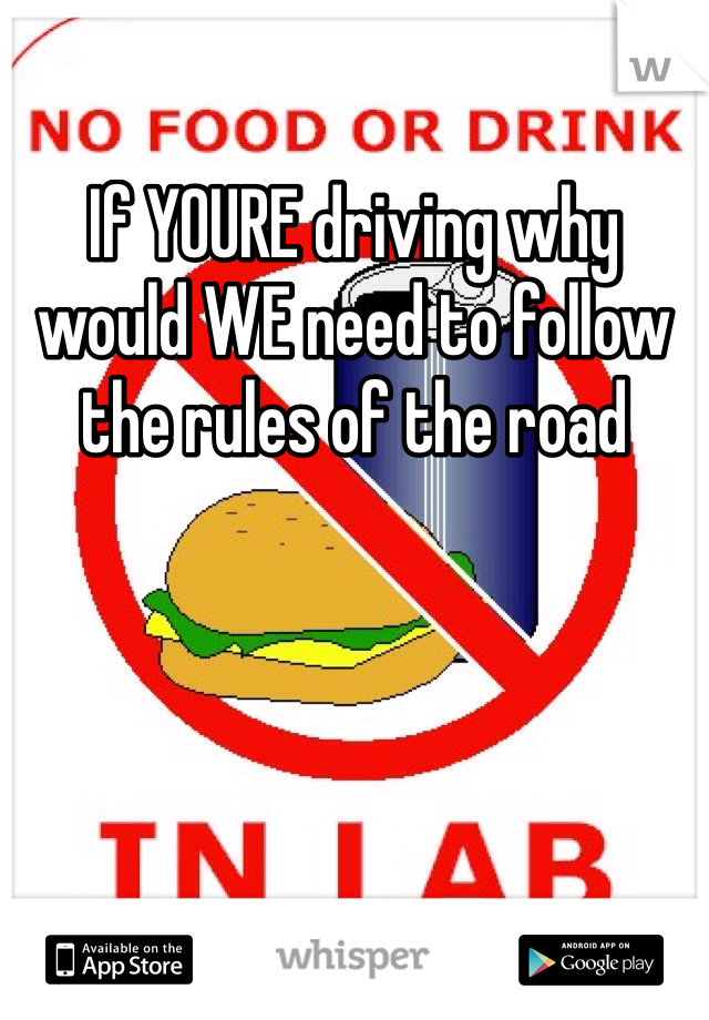 If YOURE driving why would WE need to follow the rules of the road