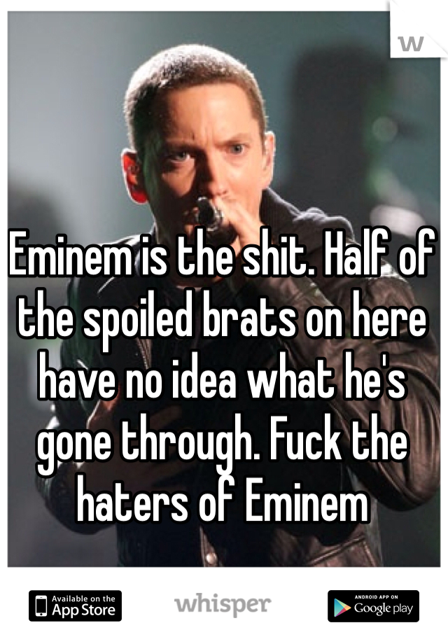 Eminem is the shit. Half of the spoiled brats on here have no idea what he's gone through. Fuck the haters of Eminem
