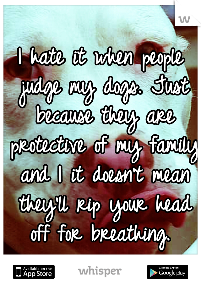 I hate it when people judge my dogs. Just because they are protective of my family and I it doesn't mean they'll rip your head off for breathing. 