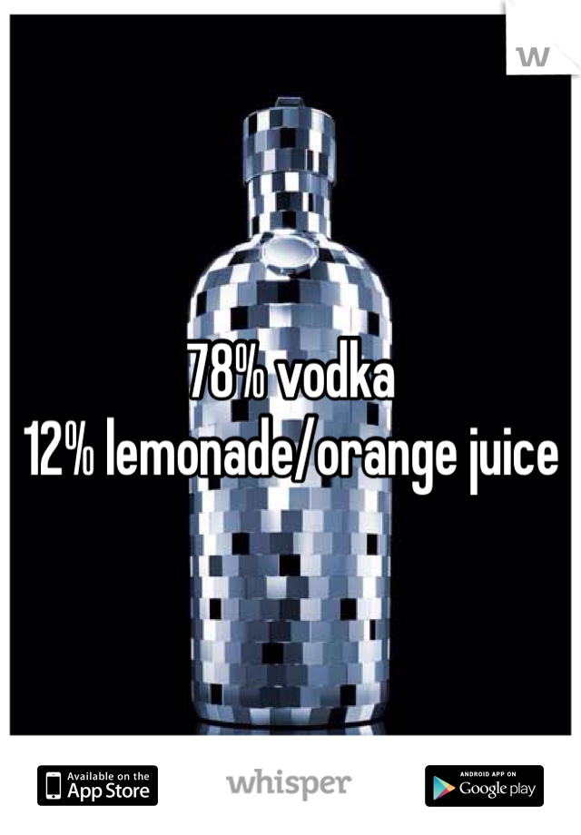 78% vodka 
12% lemonade/orange juice 