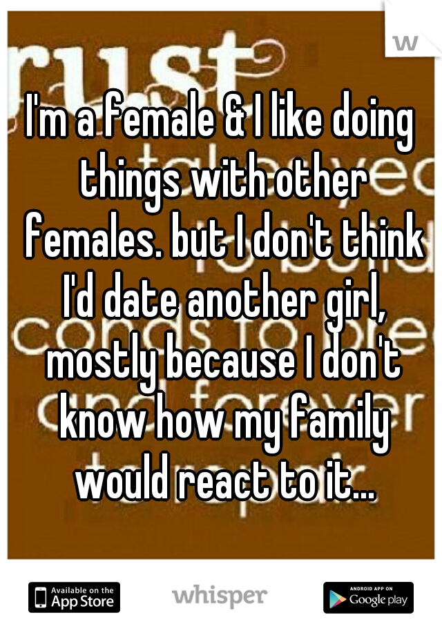 I'm a female & I like doing things with other females. but I don't think I'd date another girl, mostly because I don't know how my family would react to it...