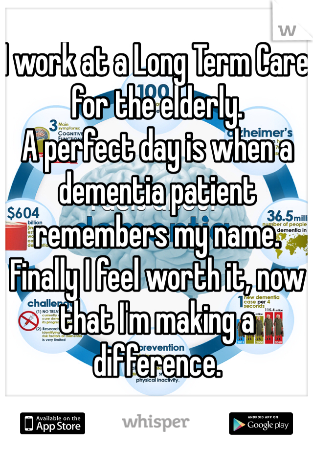 I work at a Long Term Care for the elderly. 
A perfect day is when a dementia patient remembers my name. 
Finally I feel worth it, now that I'm making a difference. 