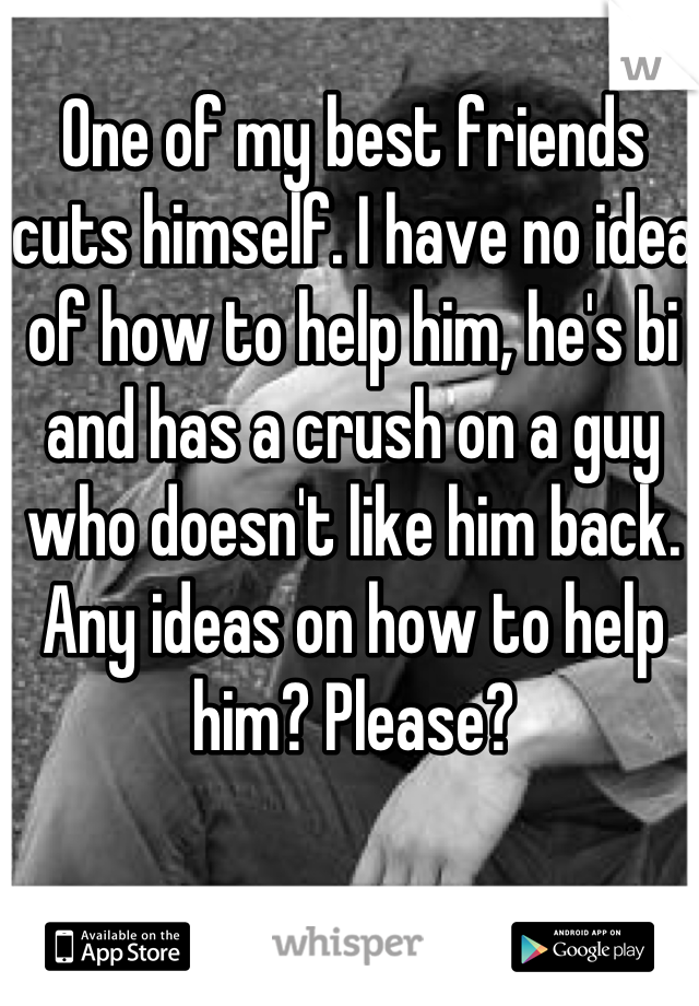 One of my best friends cuts himself. I have no idea of how to help him, he's bi and has a crush on a guy who doesn't like him back. Any ideas on how to help him? Please?