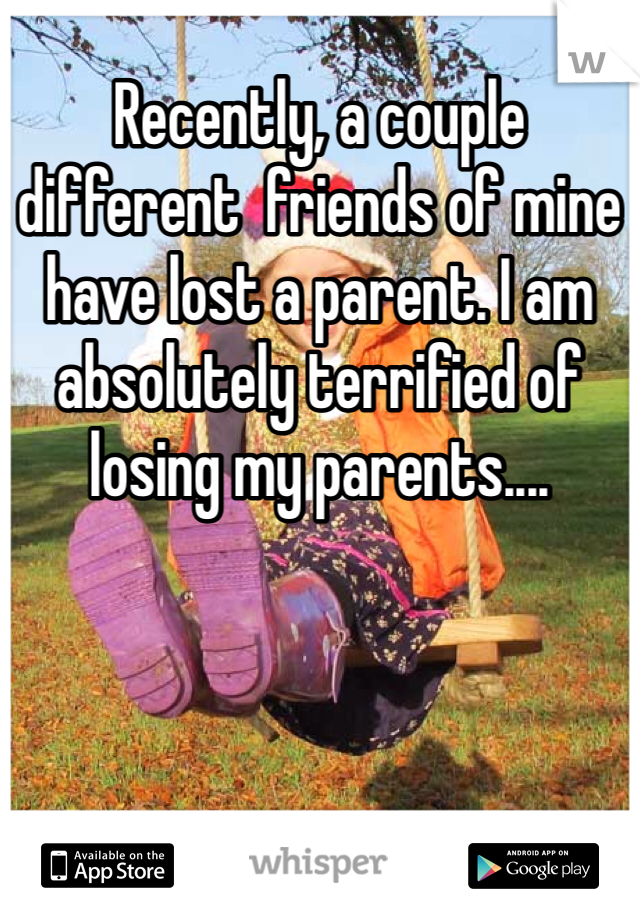 Recently, a couple different  friends of mine have lost a parent. I am absolutely terrified of losing my parents....