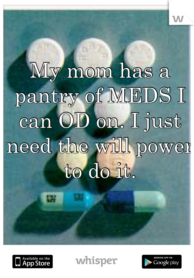 My mom has a pantry of MEDS I can OD on. I just need the will power to do it. 