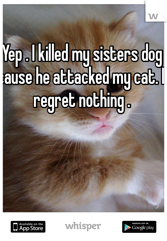 Yep . I killed my sisters dog cause he attacked my cat. I regret nothing .
