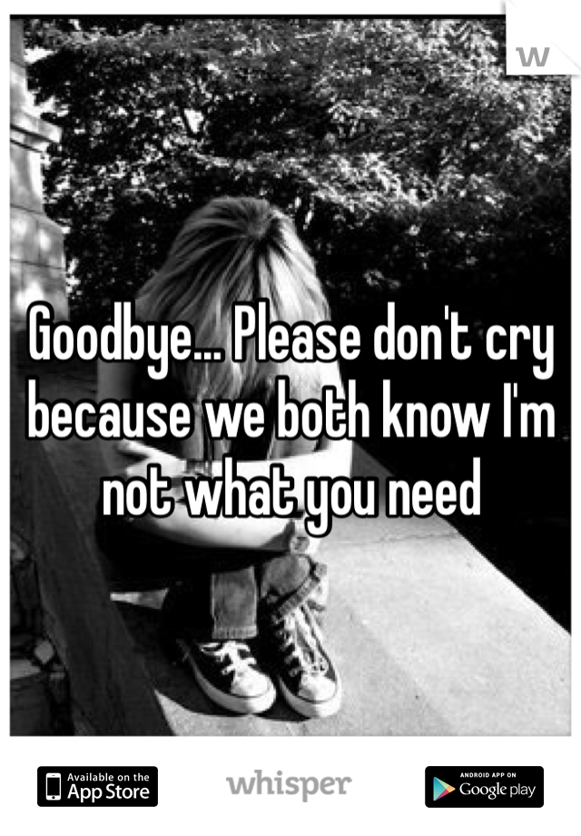 Goodbye... Please don't cry because we both know I'm not what you need
