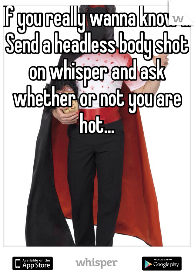 If you really wanna know ... Send a headless body shot on whisper and ask whether or not you are hot...