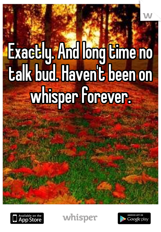 Exactly. And long time no talk bud. Haven't been on whisper forever. 