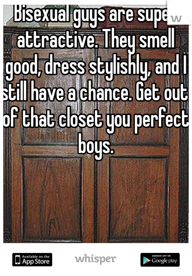 Bisexual guys are super attractive. They smell good, dress stylishly, and I still have a chance. Get out of that closet you perfect boys.