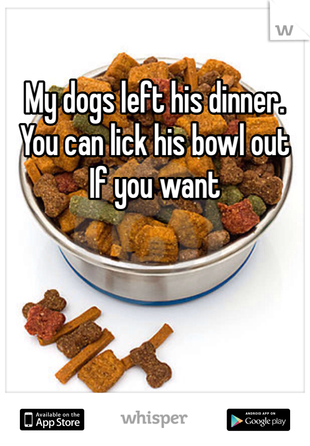 My dogs left his dinner. 
You can lick his bowl out
If you want