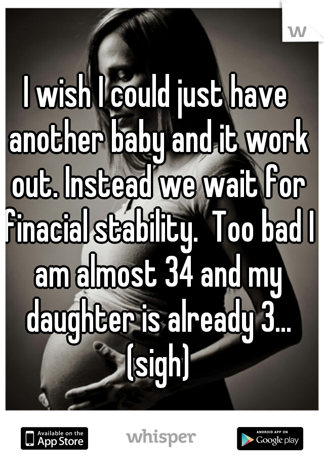 I wish I could just have another baby and it work out. Instead we wait for finacial stability.  Too bad I am almost 34 and my daughter is already 3... (sigh)