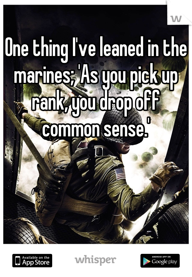 One thing I've leaned in the marines; 'As you pick up rank, you drop off common sense.'