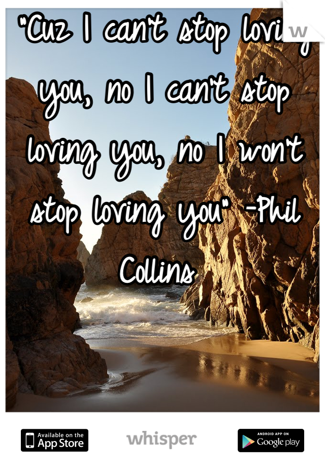 "Cuz I can't stop loving you, no I can't stop loving you, no I won't stop loving you" -Phil Collins 