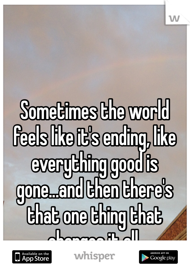 Sometimes the world feels like it's ending, like everything good is gone...and then there's that one thing that changes it all.