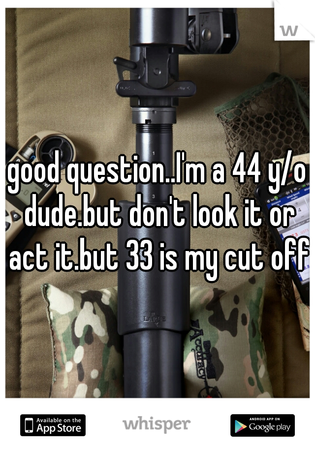 good question..I'm a 44 y/o dude.but don't look it or act it.but 33 is my cut off