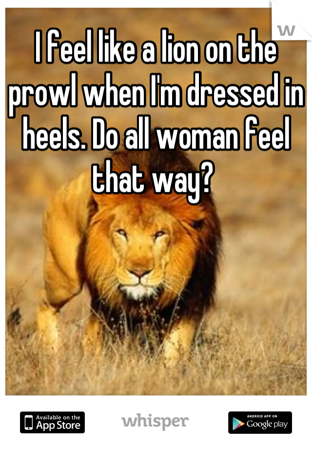 I feel like a lion on the prowl when I'm dressed in heels. Do all woman feel that way? 