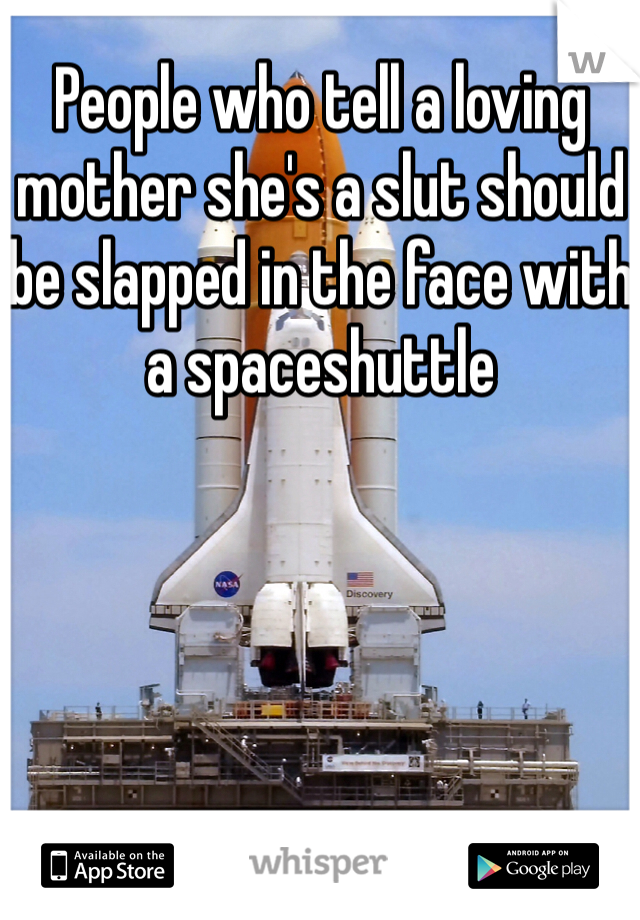 People who tell a loving mother she's a slut should be slapped in the face with a spaceshuttle