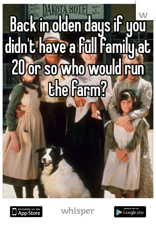 Back in olden days if you didn't have a full family at 20 or so who would run the farm? 