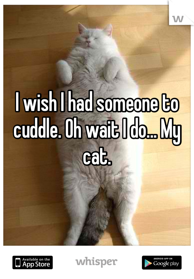 I wish I had someone to cuddle. Oh wait I do... My cat.